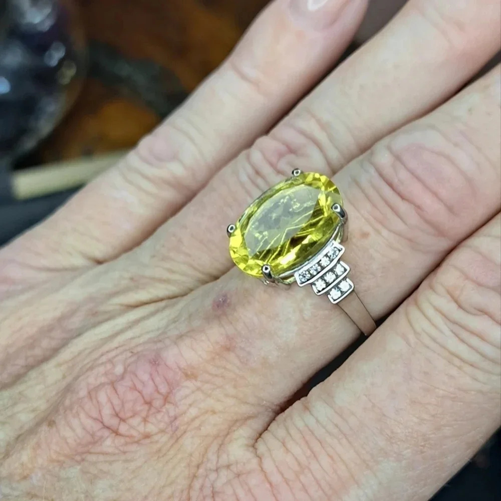 Natural Canary Fluorite & White Zircon Ring - Picture 4 of 10